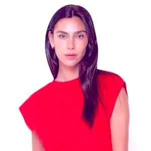 NEW Gracia Red Peplum Belted Top